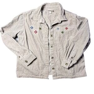 Decorated Originals Tan Corduroy Embroidered Jacket Shirt Women XL‎